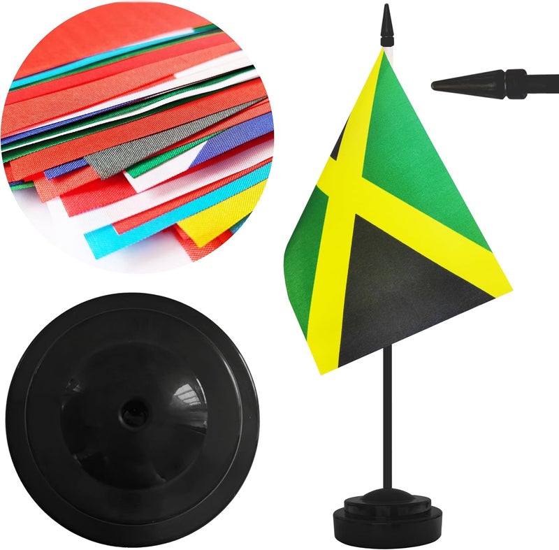 Yamiuo 2 Pack Jamaica Desk Flag Set, Jamaican Desktop Small Miniature Table Office Flag with 12" Black Pole and Black Base, Offices, Classroom, Home, Festival Decoration (Jamaica) - Image 3